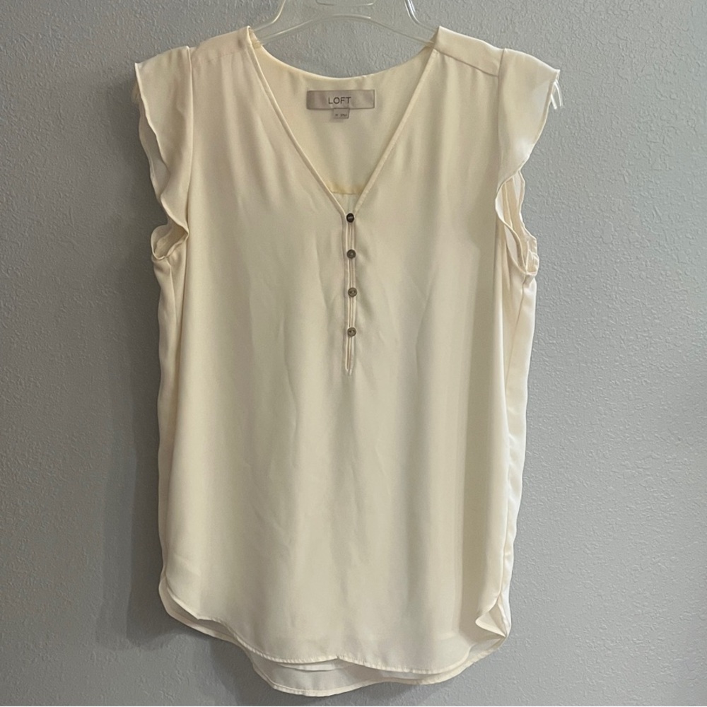LOFT Ivory Cap Sleeve Blouse
